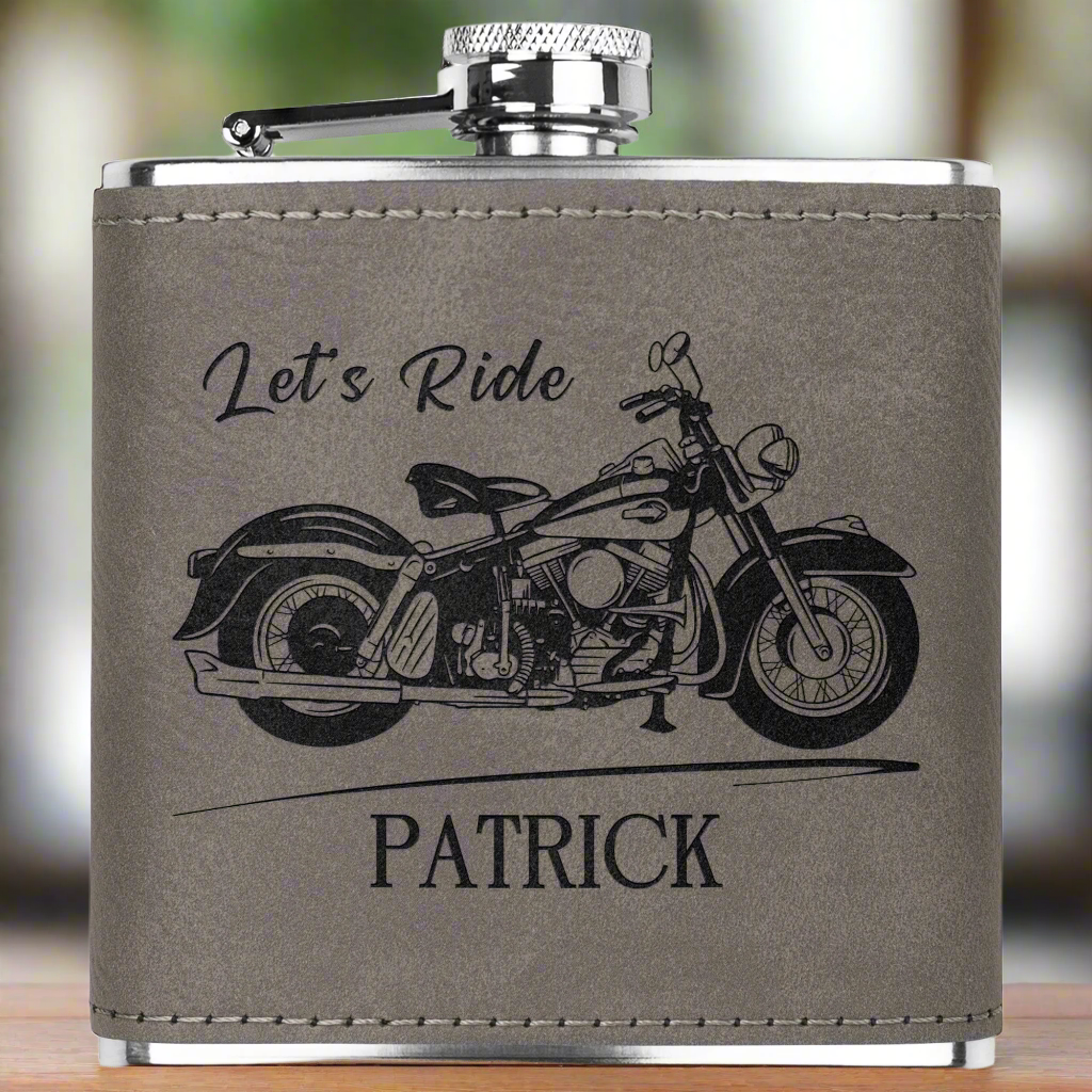 Motorcycle Themed Laser Engraved Flask 6oz (Customizable)