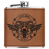 Motorcycle Themed Laser Engraved Flask 6oz (Customizable)