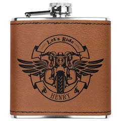 Motorcycle Themed Customized Laser Engraved Flask 6oz