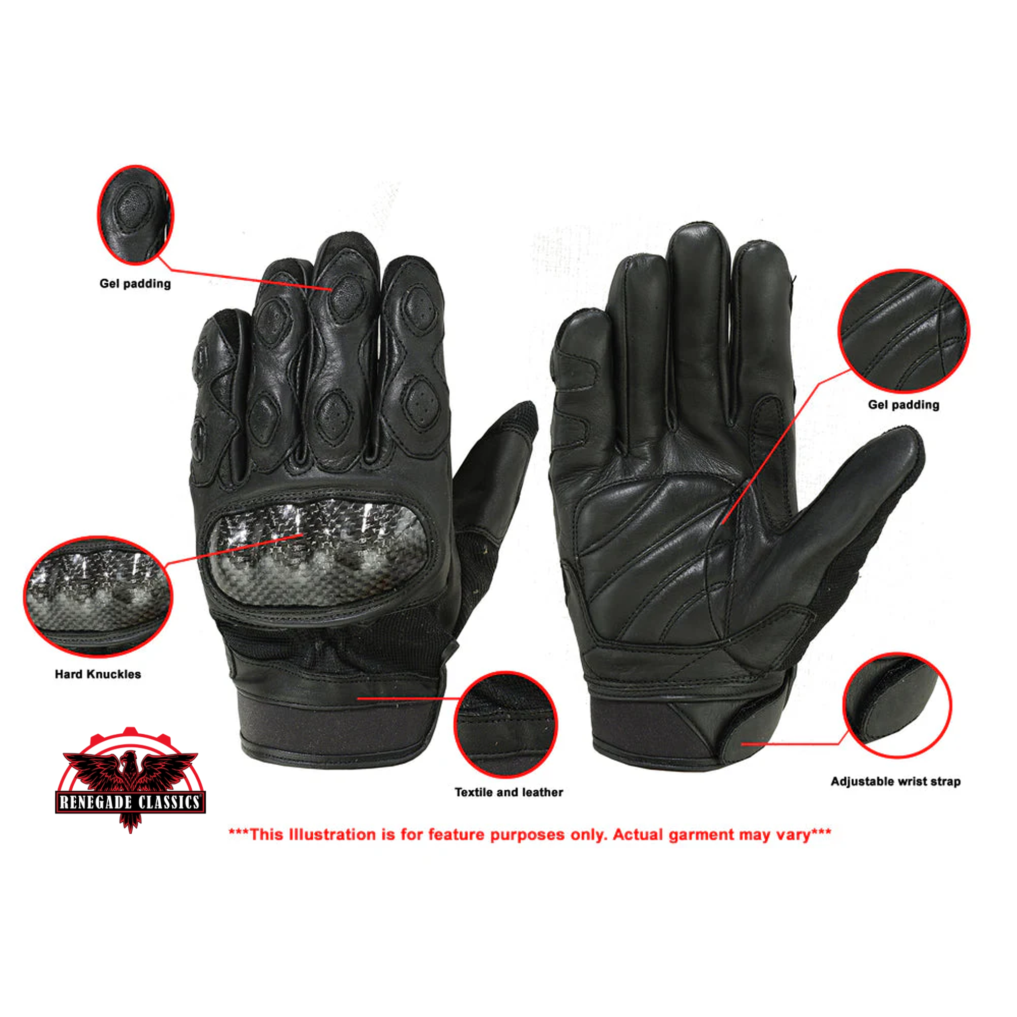 Men’s Leather & Textile Sporty Biker Gloves