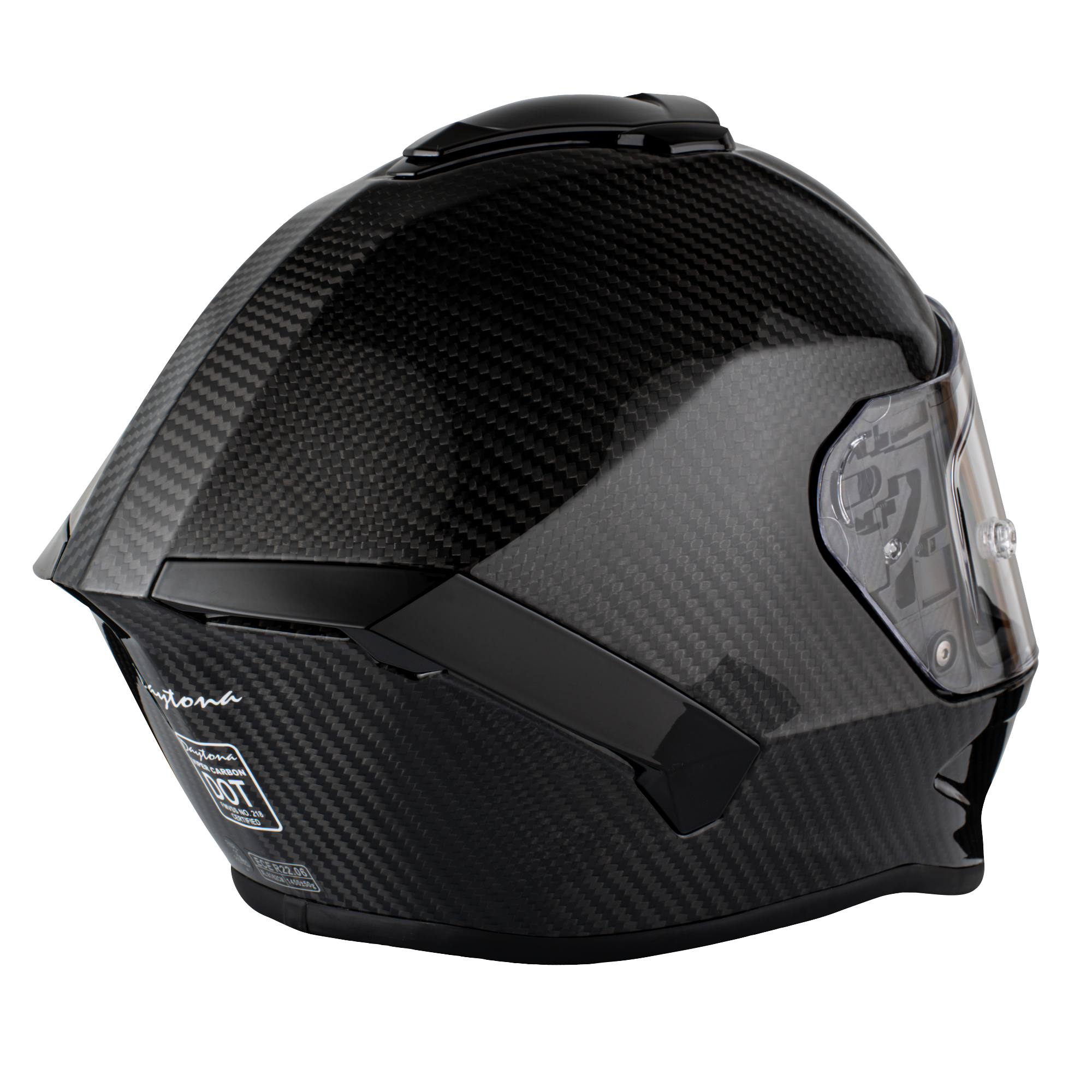 Black carbon fiber motorcycle helmet on a white background