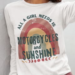 White sweatshirt with a graphic design featuring a rainbow and text on a gray background