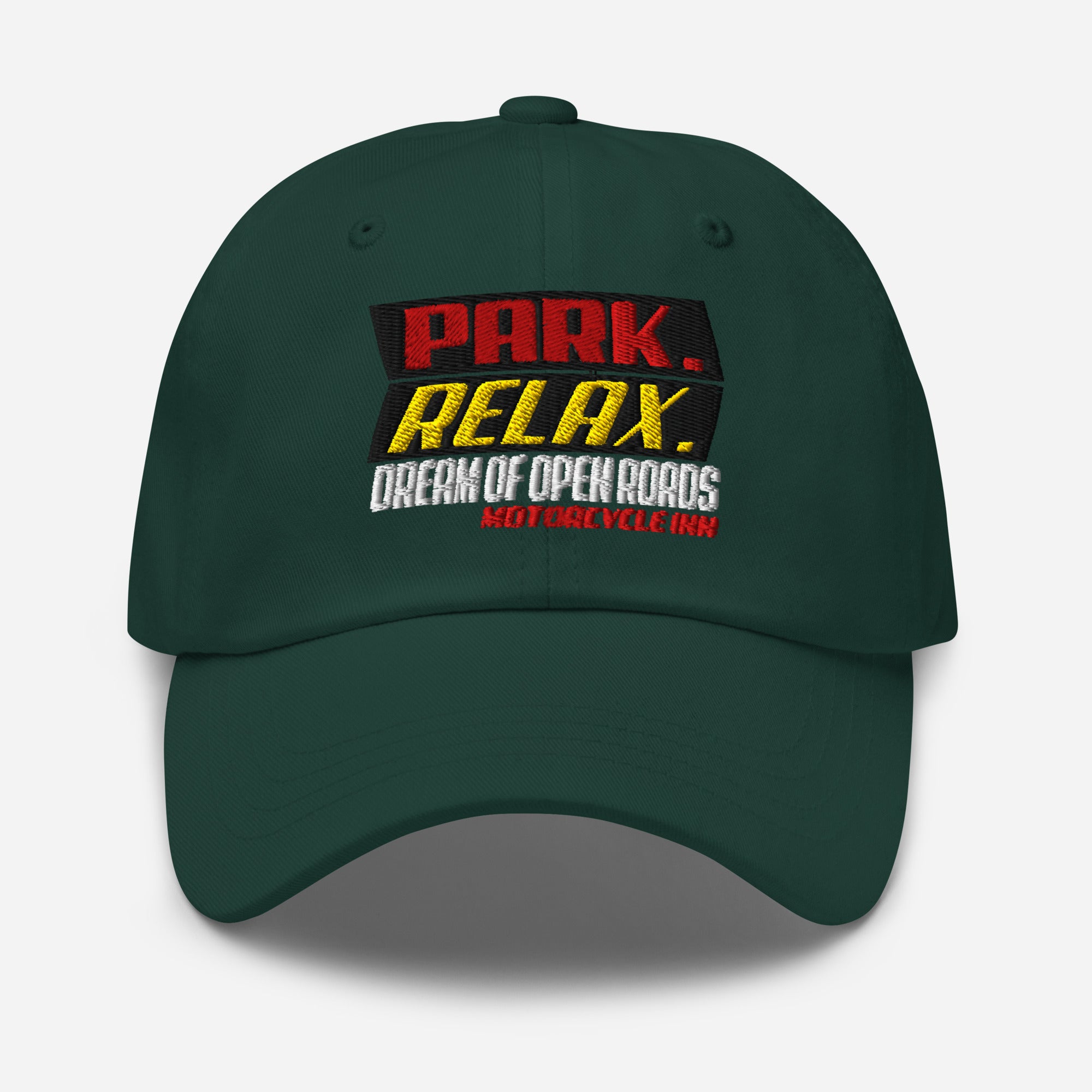 Motorcycle Inn Ride Relax Dream Embroidered Dad Hat