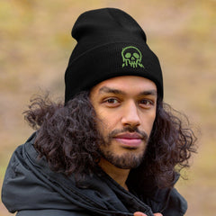 Grunge Skull Embroidered Cuffed Beanie