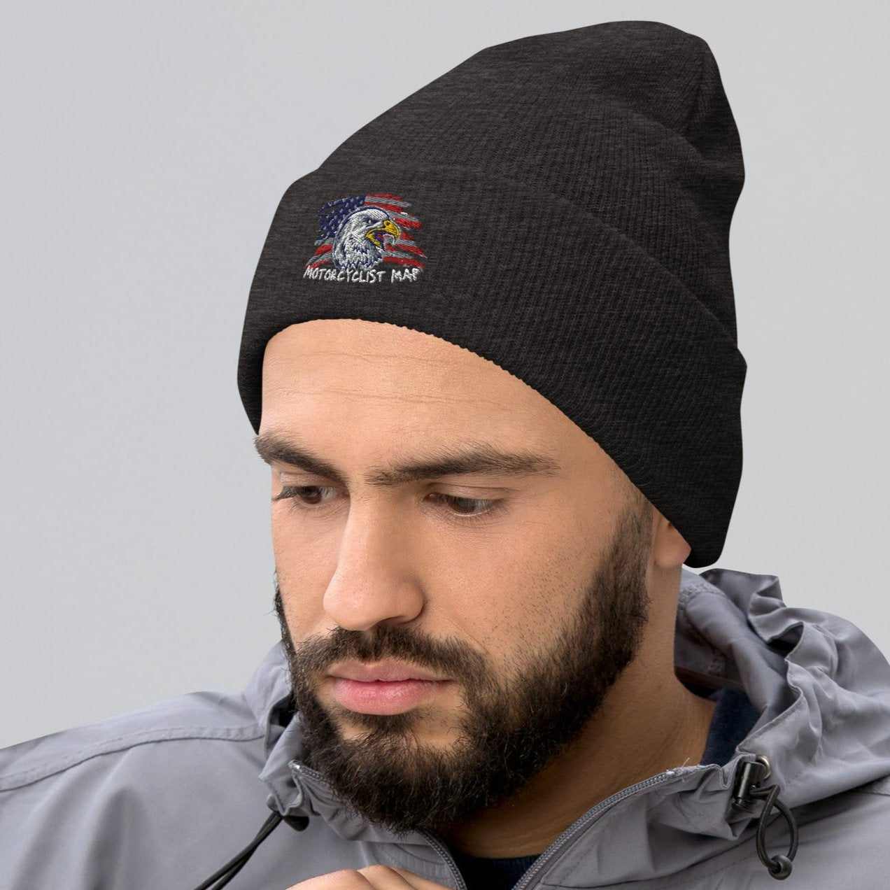 Motorcyclist Map Embroidered Cuffed Beanie