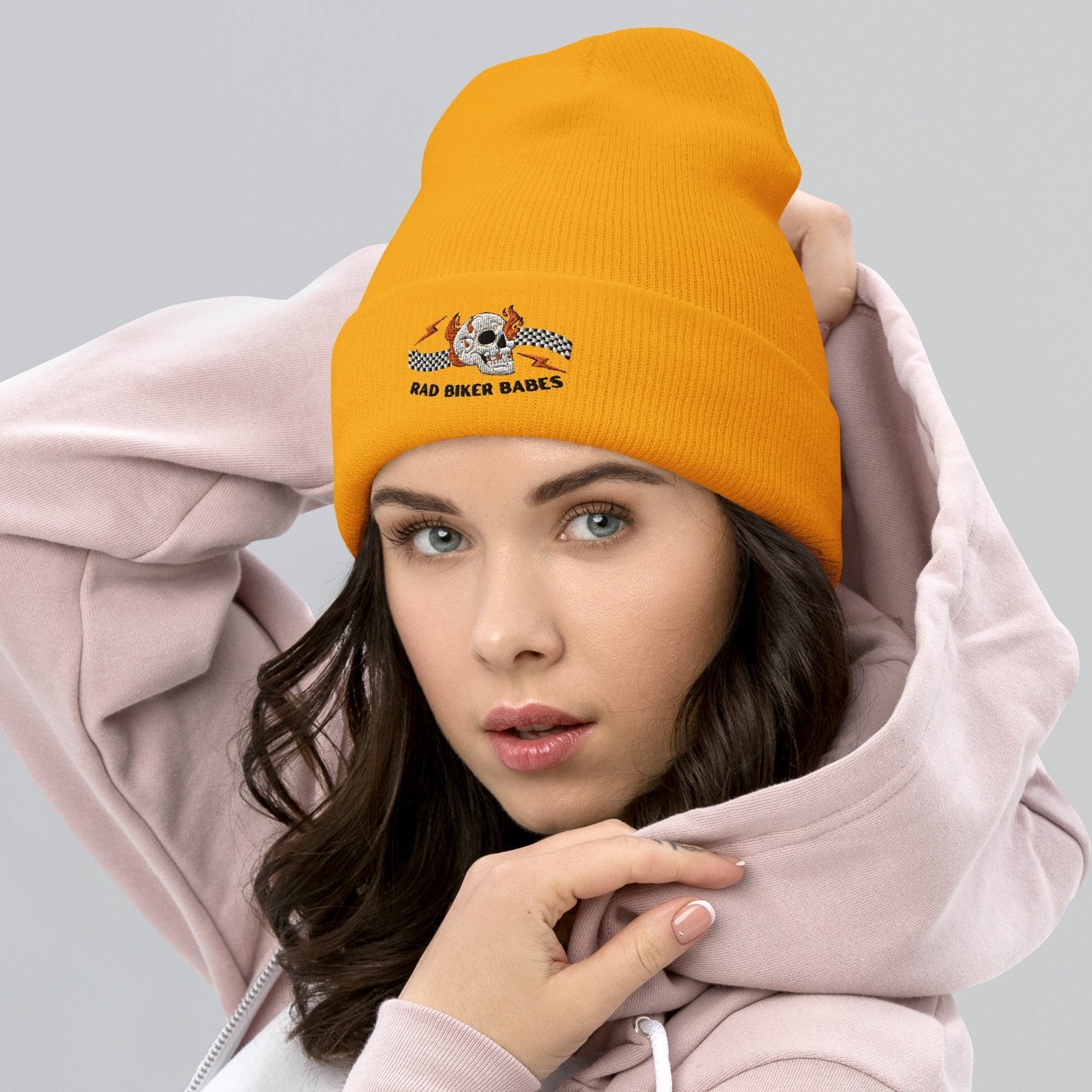 Rad Biker Babe Embroidered Cuffed Beanie