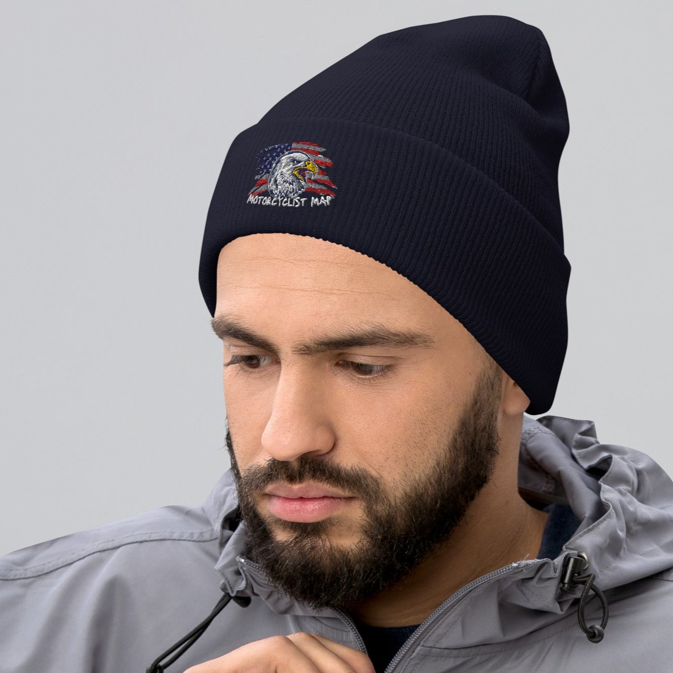 Motorcyclist Map Embroidered Cuffed Beanie