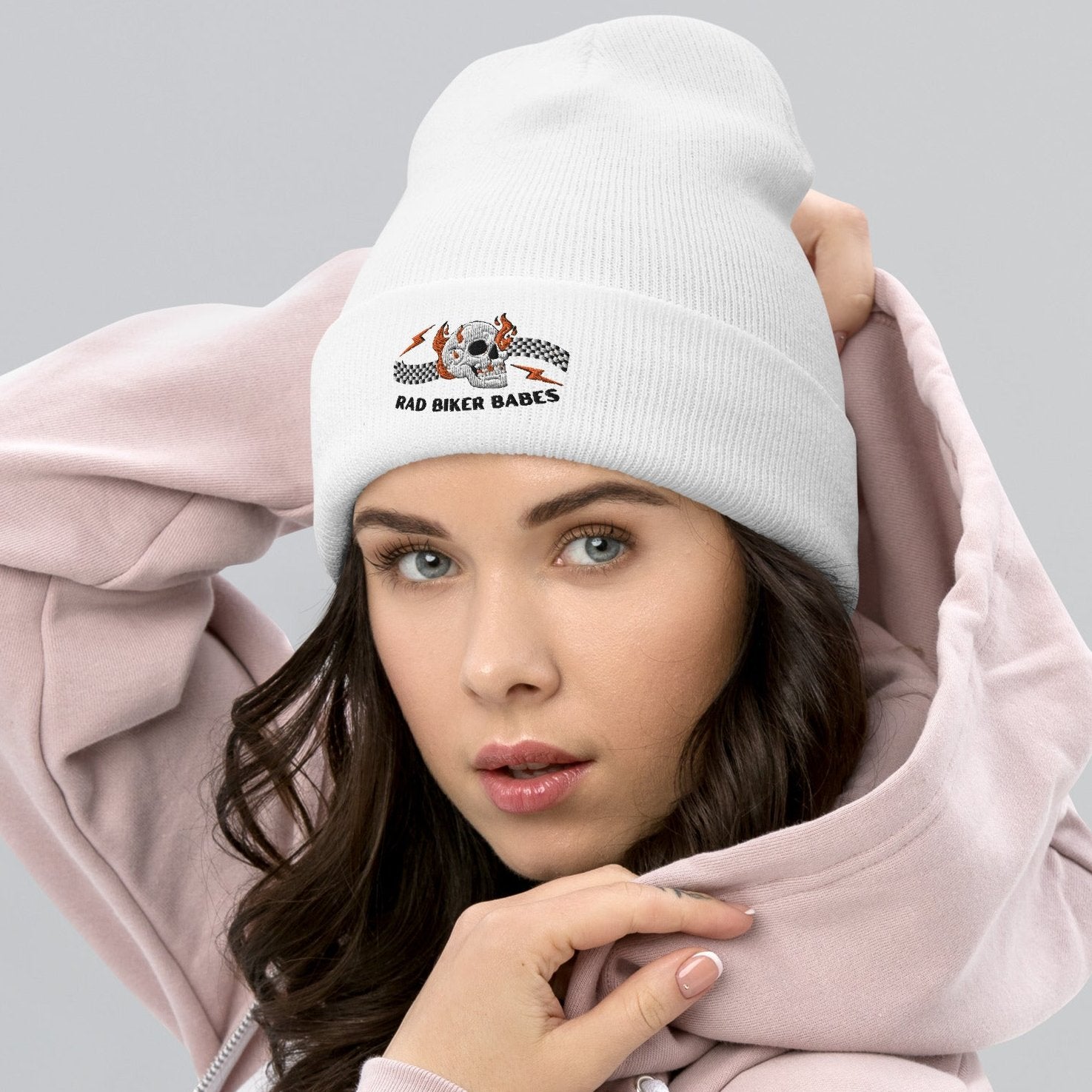 Rad Biker Babe Embroidered Cuffed Beanie