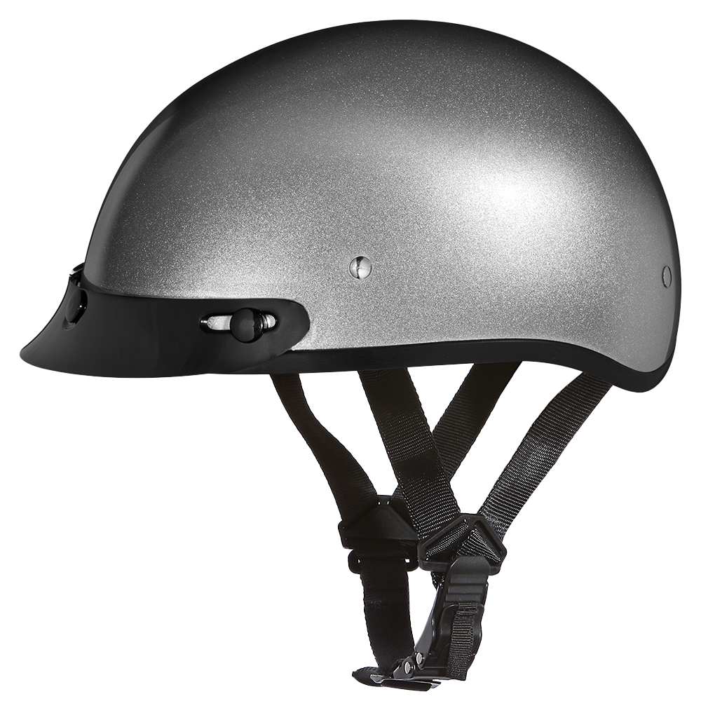 Motorcycle Beanie Style Half Helmet | Silver Metallic