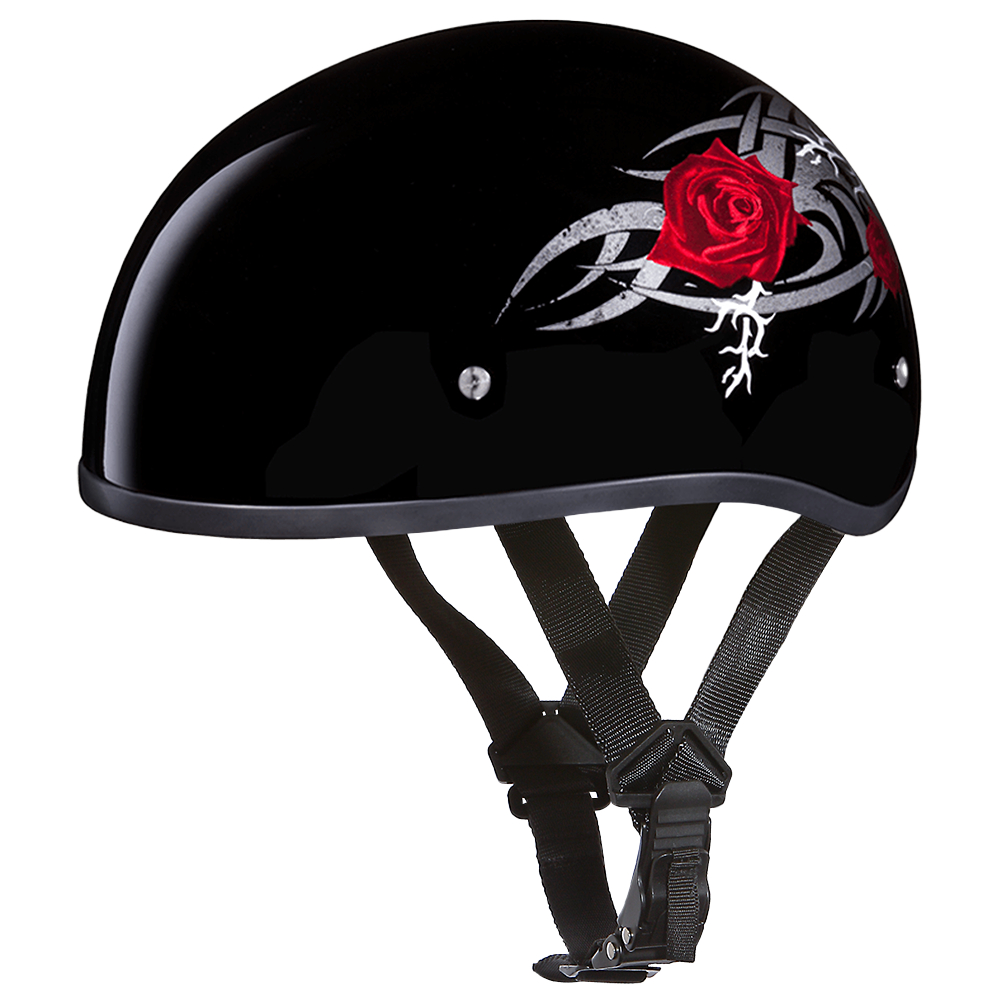 Motorcycle Graphic Half Face Helmet | Red Rose