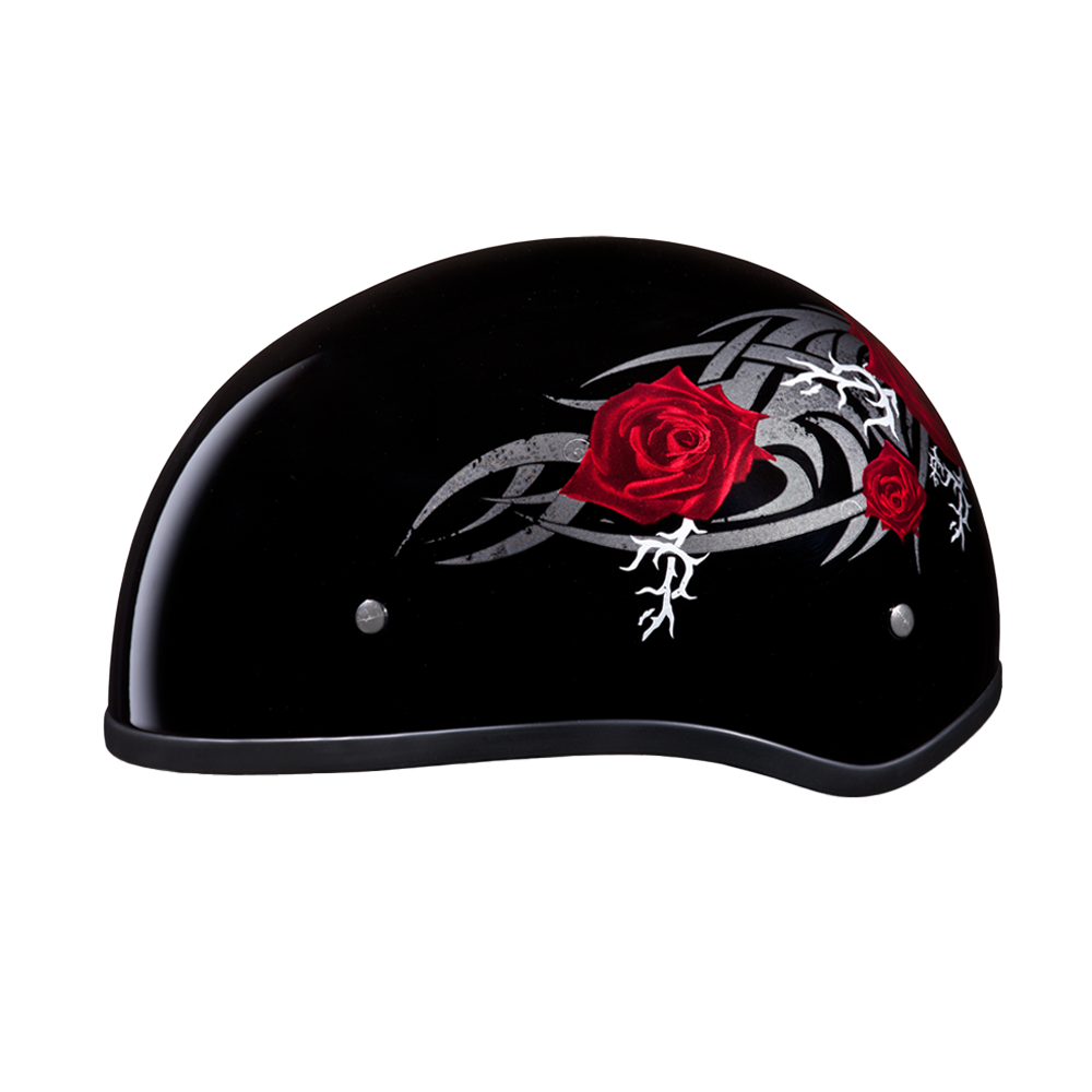 Motorcycle Graphic Half Face Helmet | Red Rose