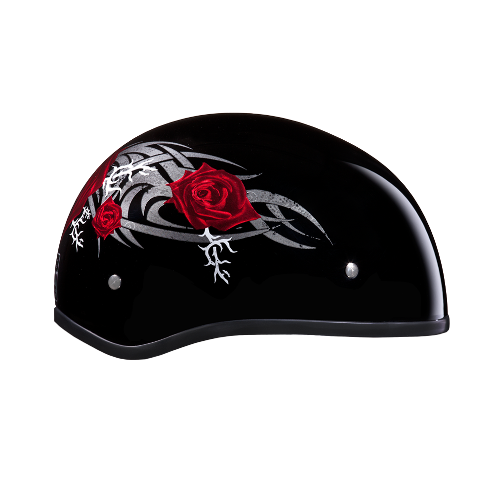 Motorcycle Graphic Half Face Helmet | Red Rose