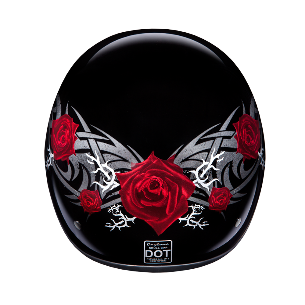 Motorcycle Graphic Half Face Helmet | Red Rose