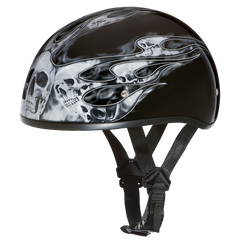Motorcycle Graphic Half Face Helmet | Skull Flames Silver