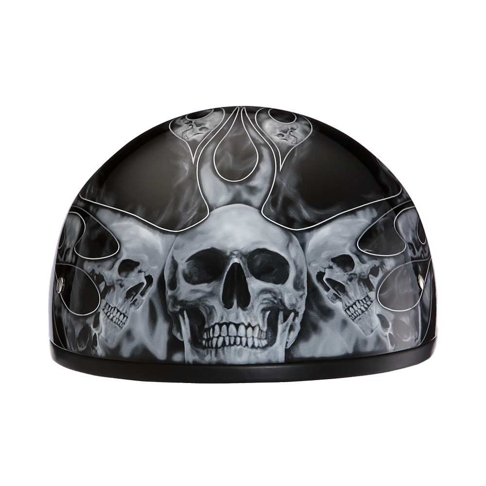 Motorcycle Graphic Half Face Helmet | Skull Flames Silver