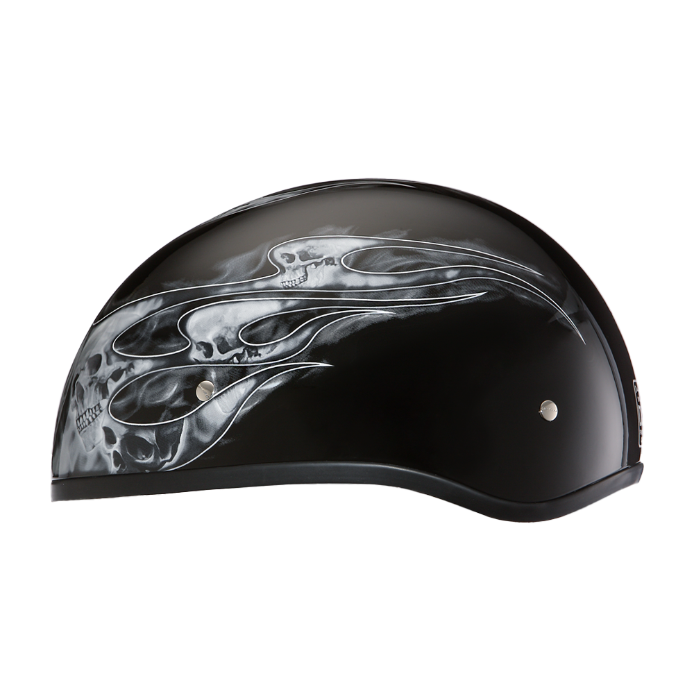 Motorcycle Graphic Half Face Helmet | Skull Flames Silver