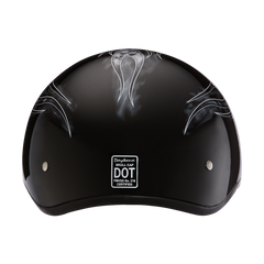 Motorcycle Graphic Half Face Helmet | Skull Flames Silver