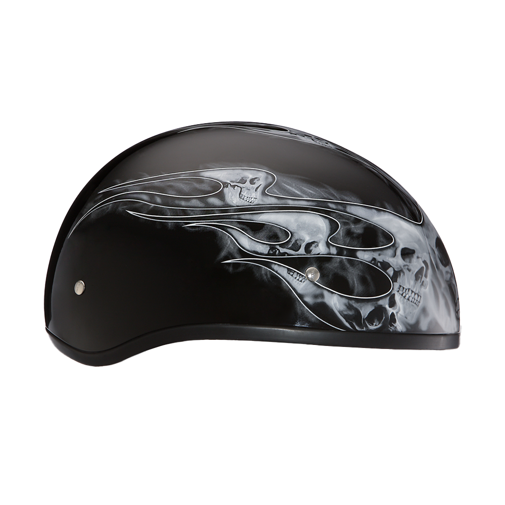 Motorcycle Graphic Half Face Helmet | Skull Flames Silver