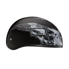 Motorcycle Graphic Half Face Helmet | Skull Flames Silver