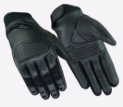 Pair of black leather gloves on a white background