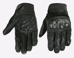 Pair of black motorcycle gloves on a white background