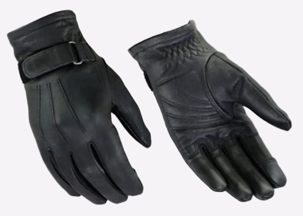 Pair of black leather gloves on a white background