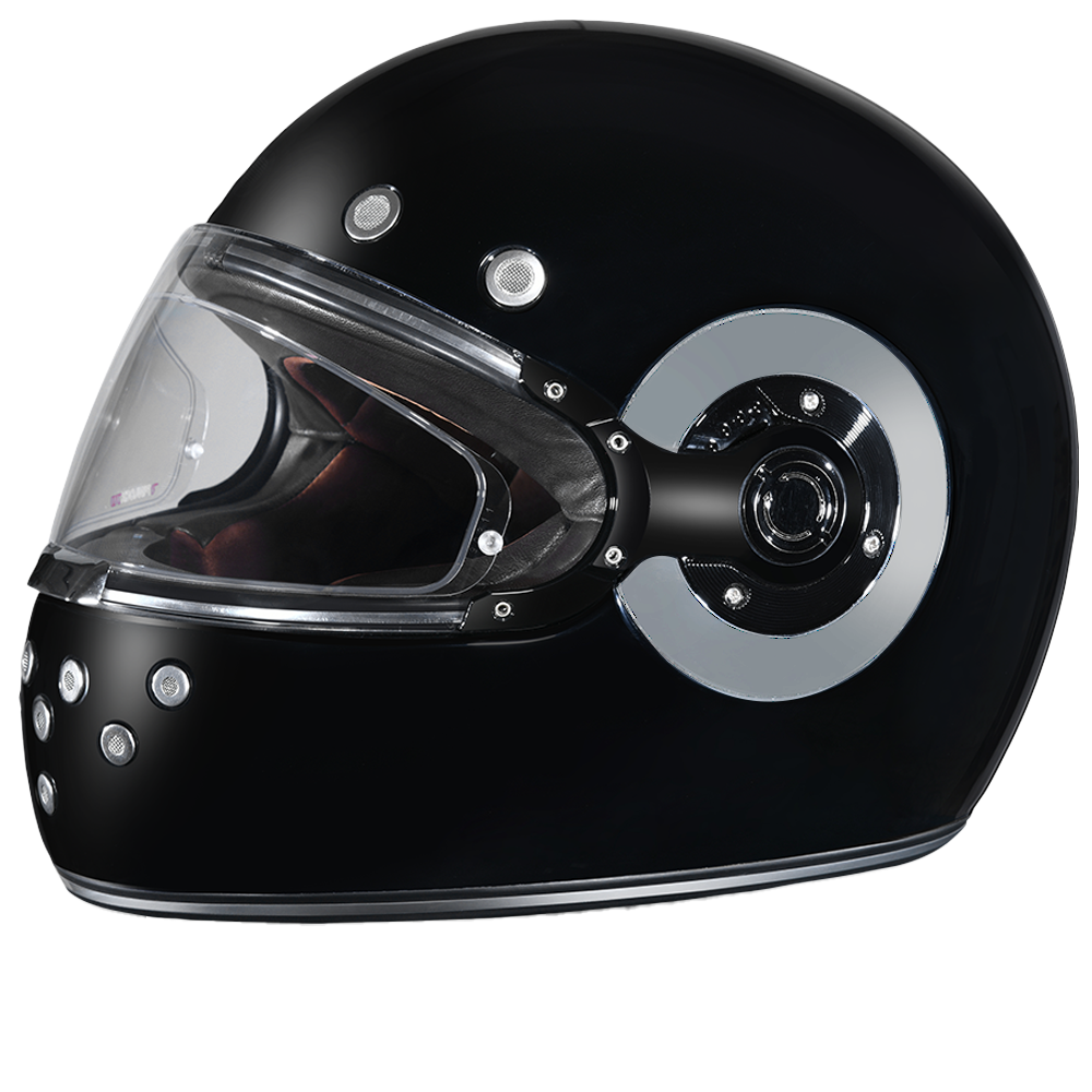 Daytona Retro Full Face Motorcycle Helmet | Hi-Gloss Black w/ Chrome Accents