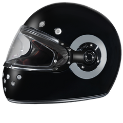 Daytona Retro Full Face Motorcycle Helmet | Hi-Gloss Black w/ Chrome Accents