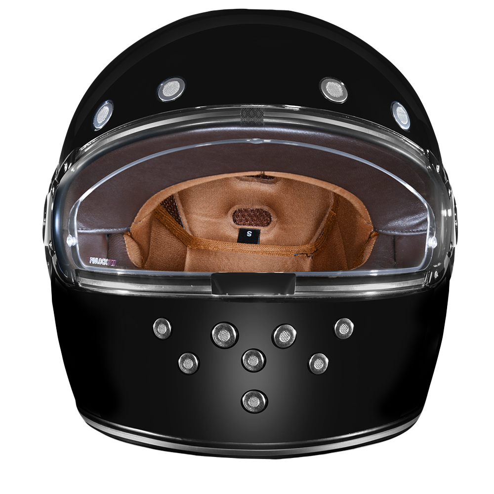 Daytona Retro Full Face Motorcycle Helmet | Hi-Gloss Black w/ Chrome Accents