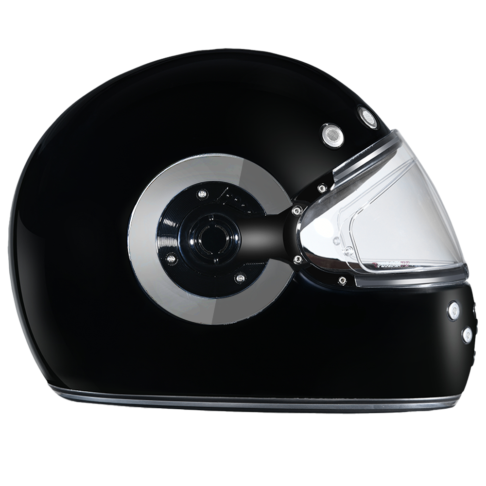 Daytona Retro Full Face Motorcycle Helmet | Hi-Gloss Black w/ Chrome Accents