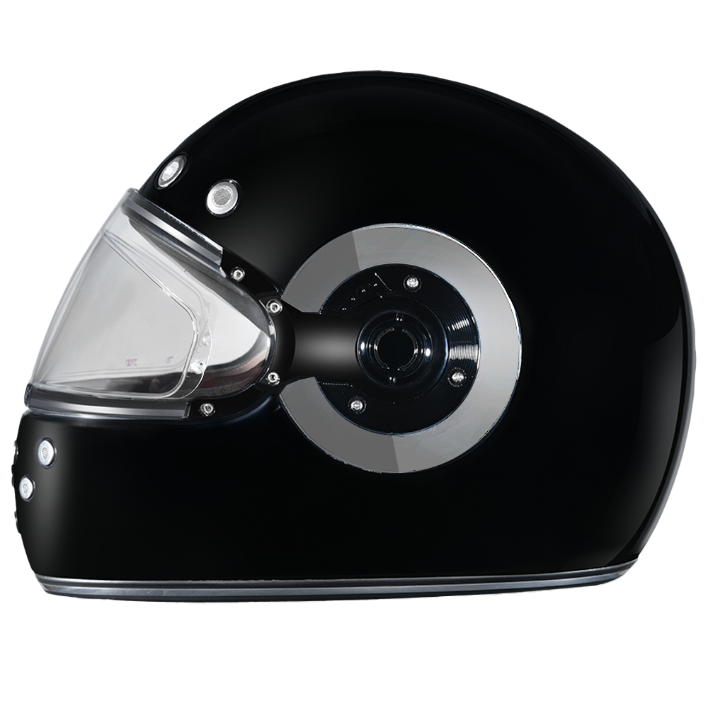Daytona Retro Full Face Motorcycle Helmet | Hi-Gloss Black w/ Chrome Accents