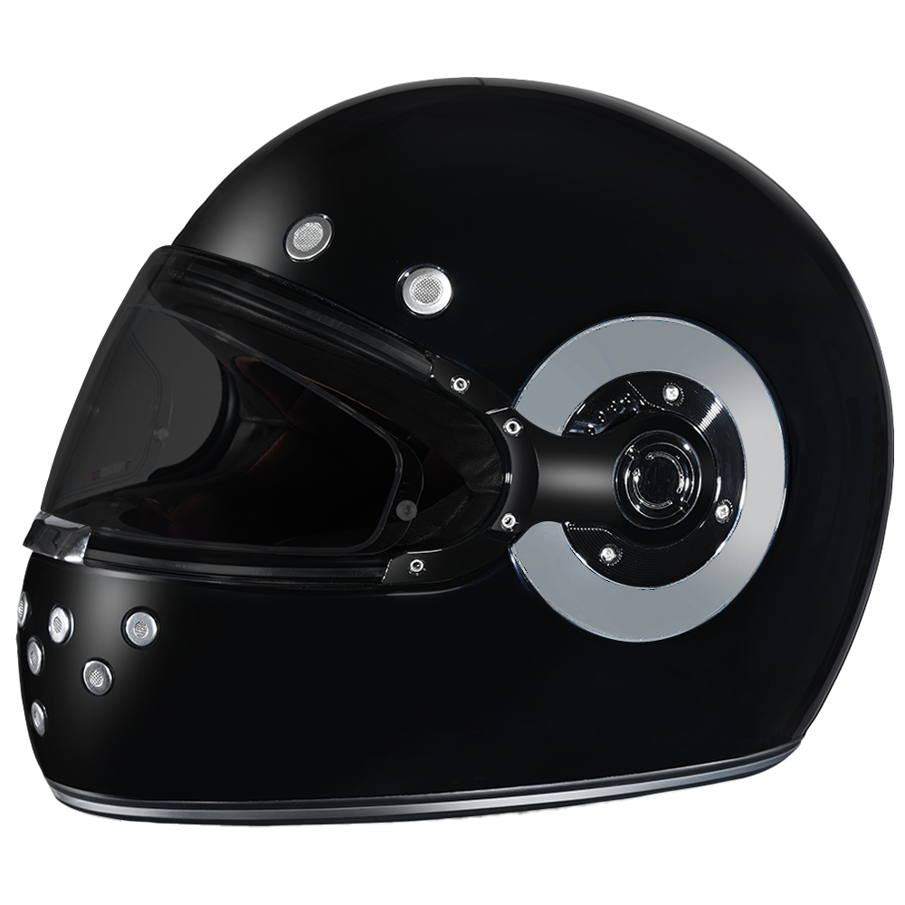 Daytona Retro Full Face Motorcycle Helmet | Hi-Gloss Black w/ Chrome Accents