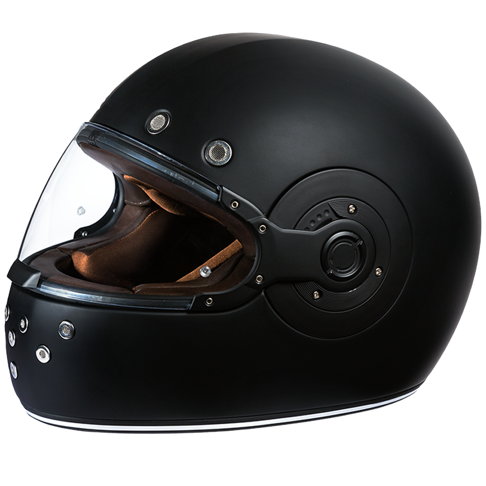 Daytona Retro Full Face Motorcycle Helmet | Dull Black with Dull Black Accents