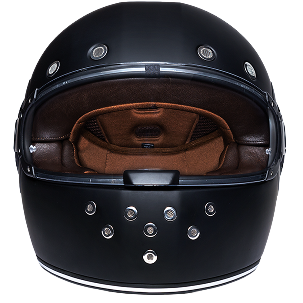 Daytona Retro Full Face Motorcycle Helmet | Dull Black with Dull Black Accents