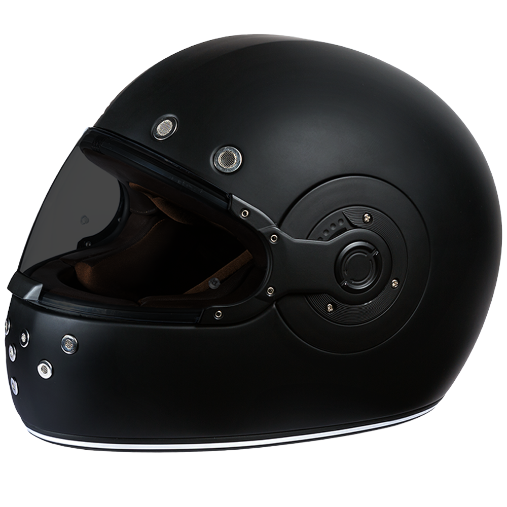 Daytona Retro Full Face Motorcycle Helmet | Dull Black with Dull Black Accents