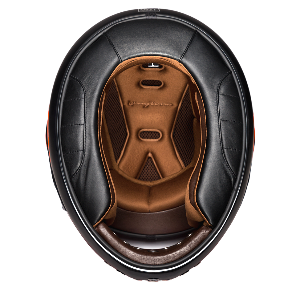 Daytona Retro Full Face Motorcycle Helmet - Dull Black with White Racer Graphic