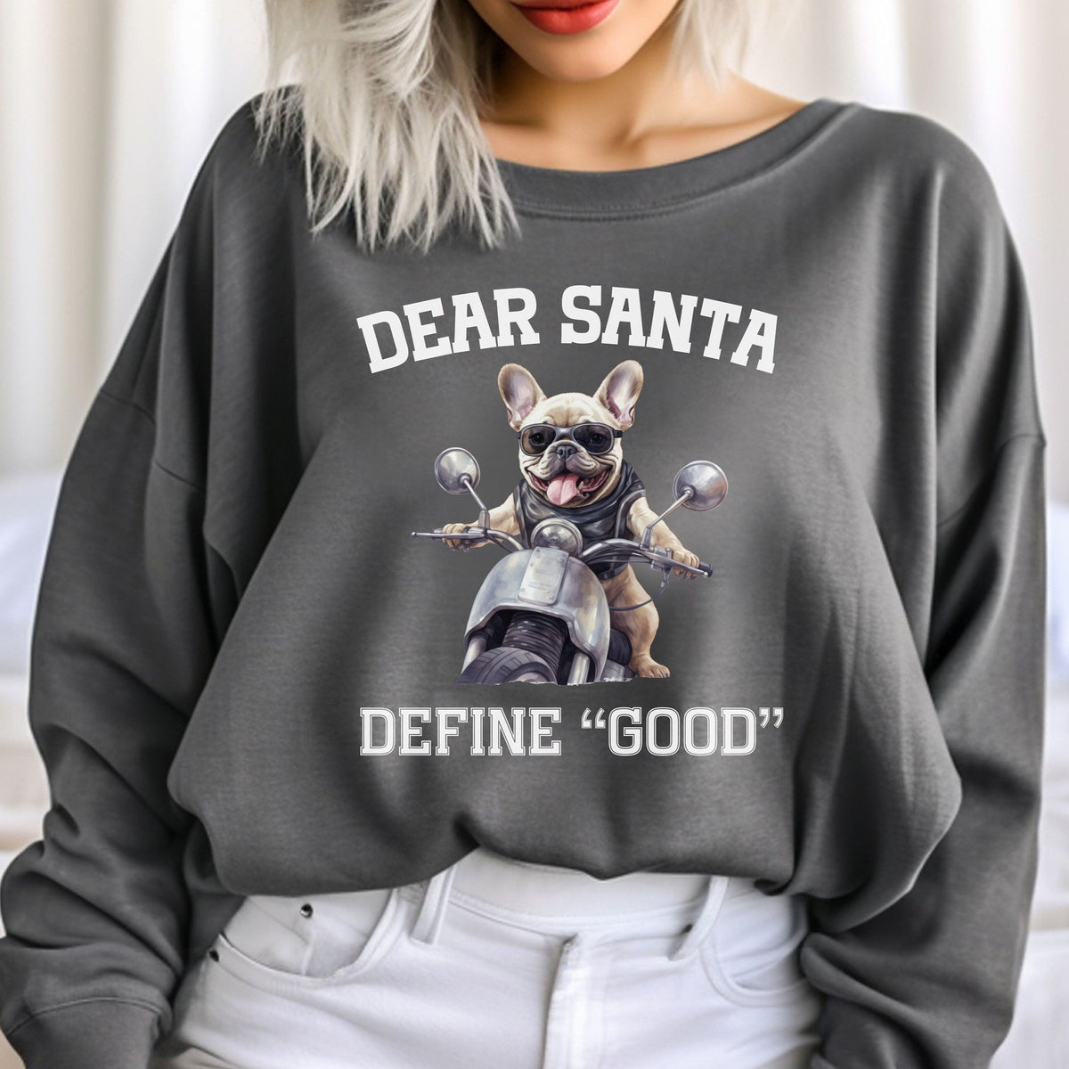 French Bulldog Biker Christmas Crew Neck Sweatshirt