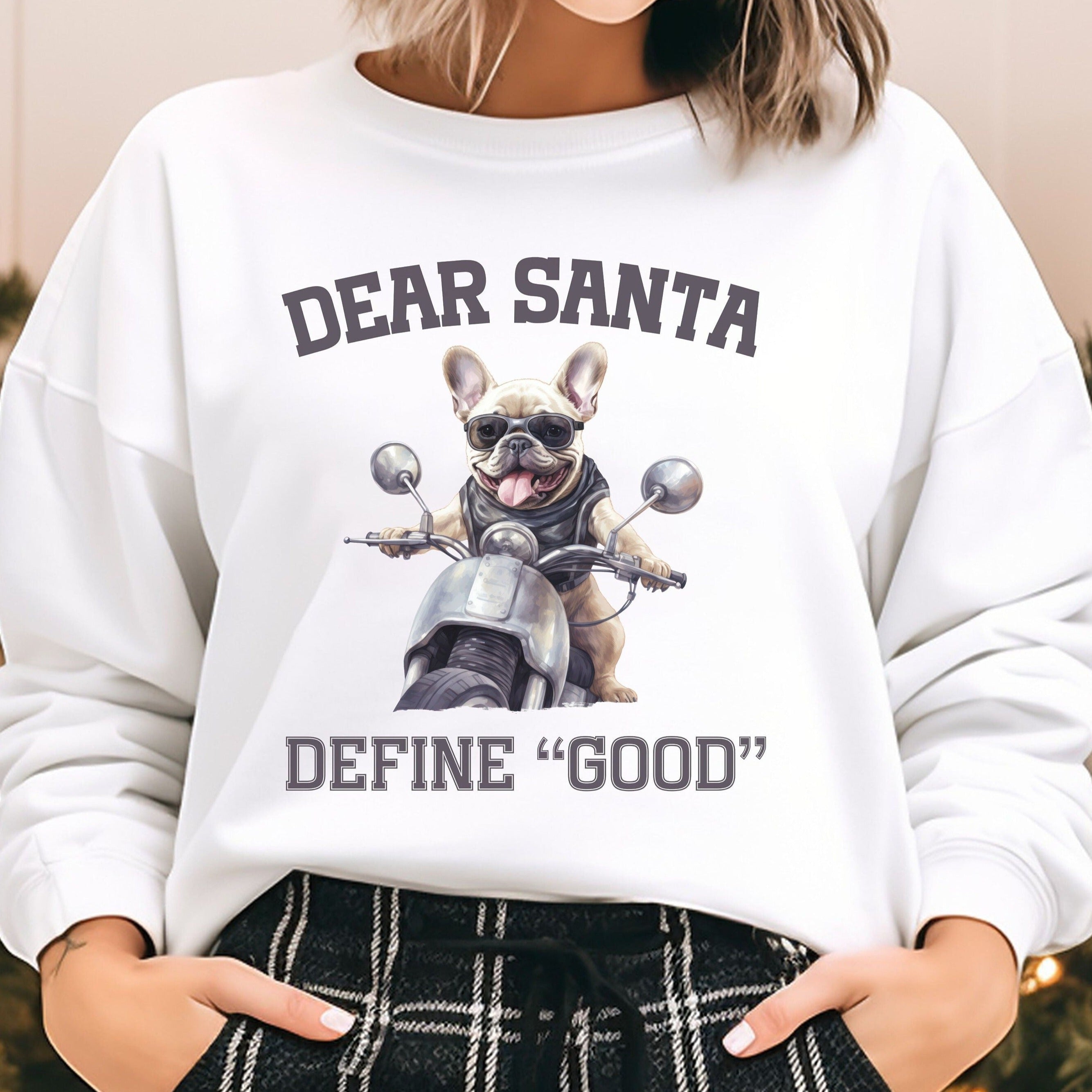 French Bulldog Biker Christmas Crew Neck Sweatshirt