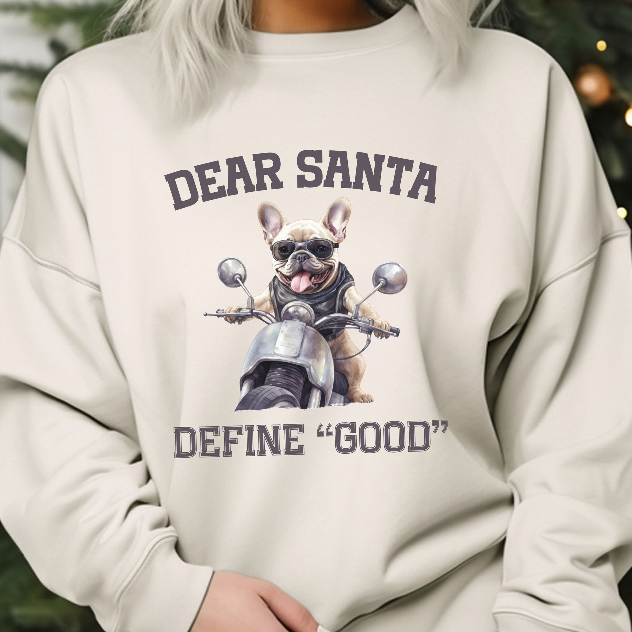 French Bulldog Biker Christmas Crew Neck Sweatshirt