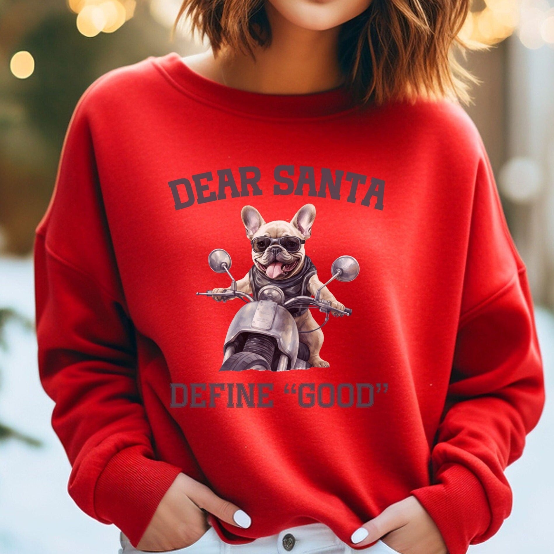 French Bulldog Biker Christmas Crew Neck Sweatshirt