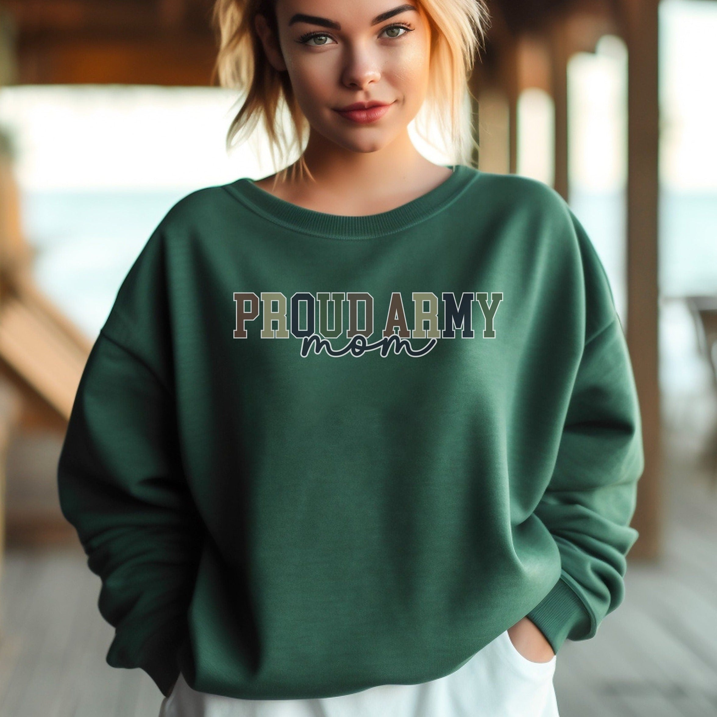 Proud Army Mom Crew Neck Sweatshirt