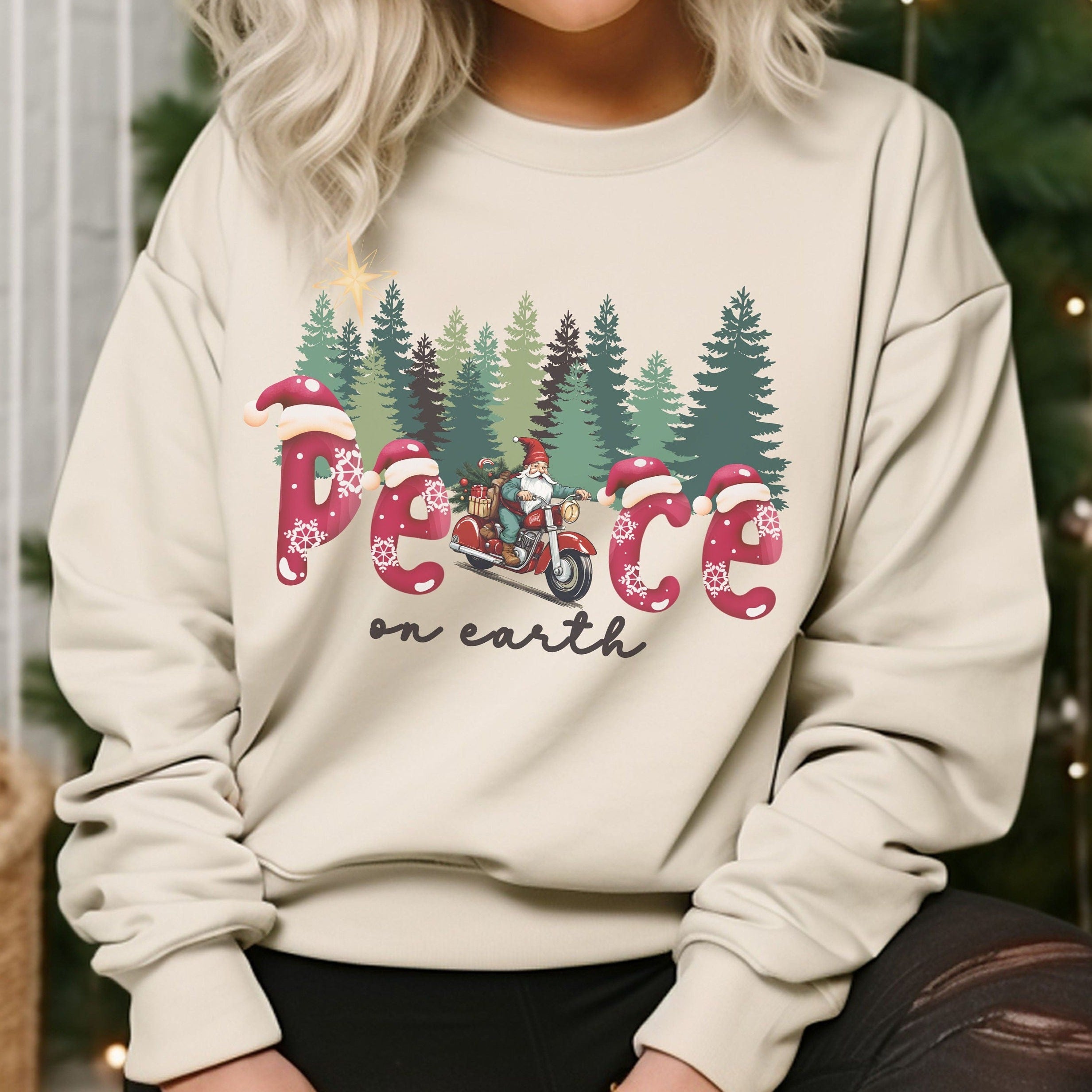 Christmas Biker Gnome Crew Neck Sweatshirt