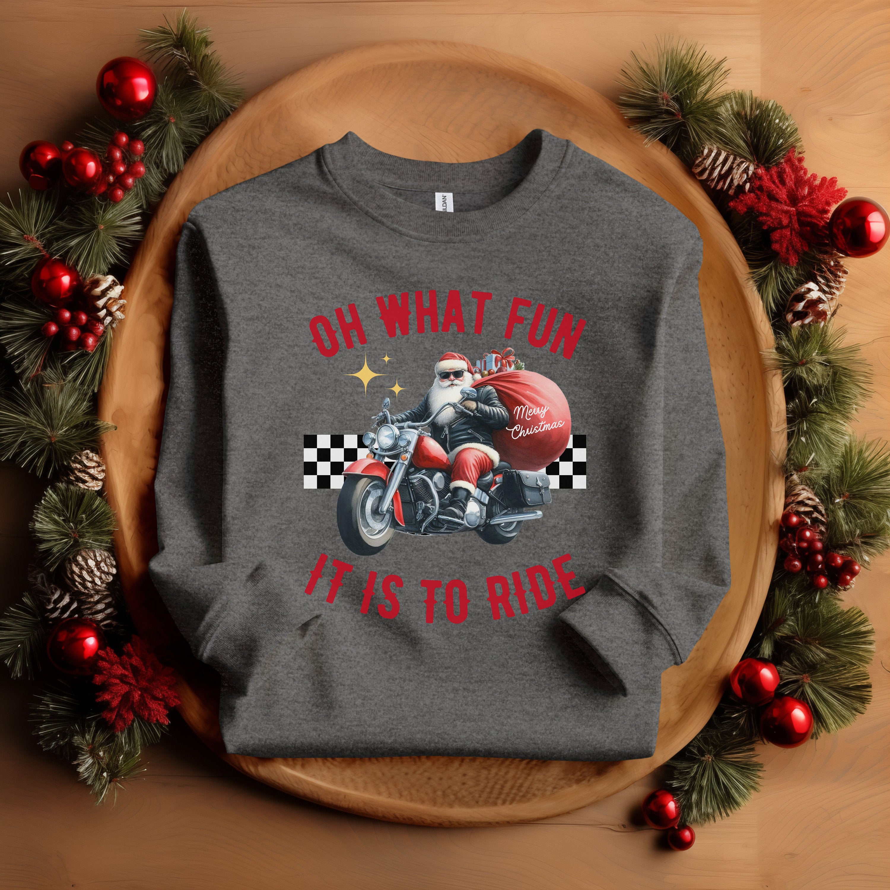 Biker Santa Christmas Crew Neck Sweatshirt