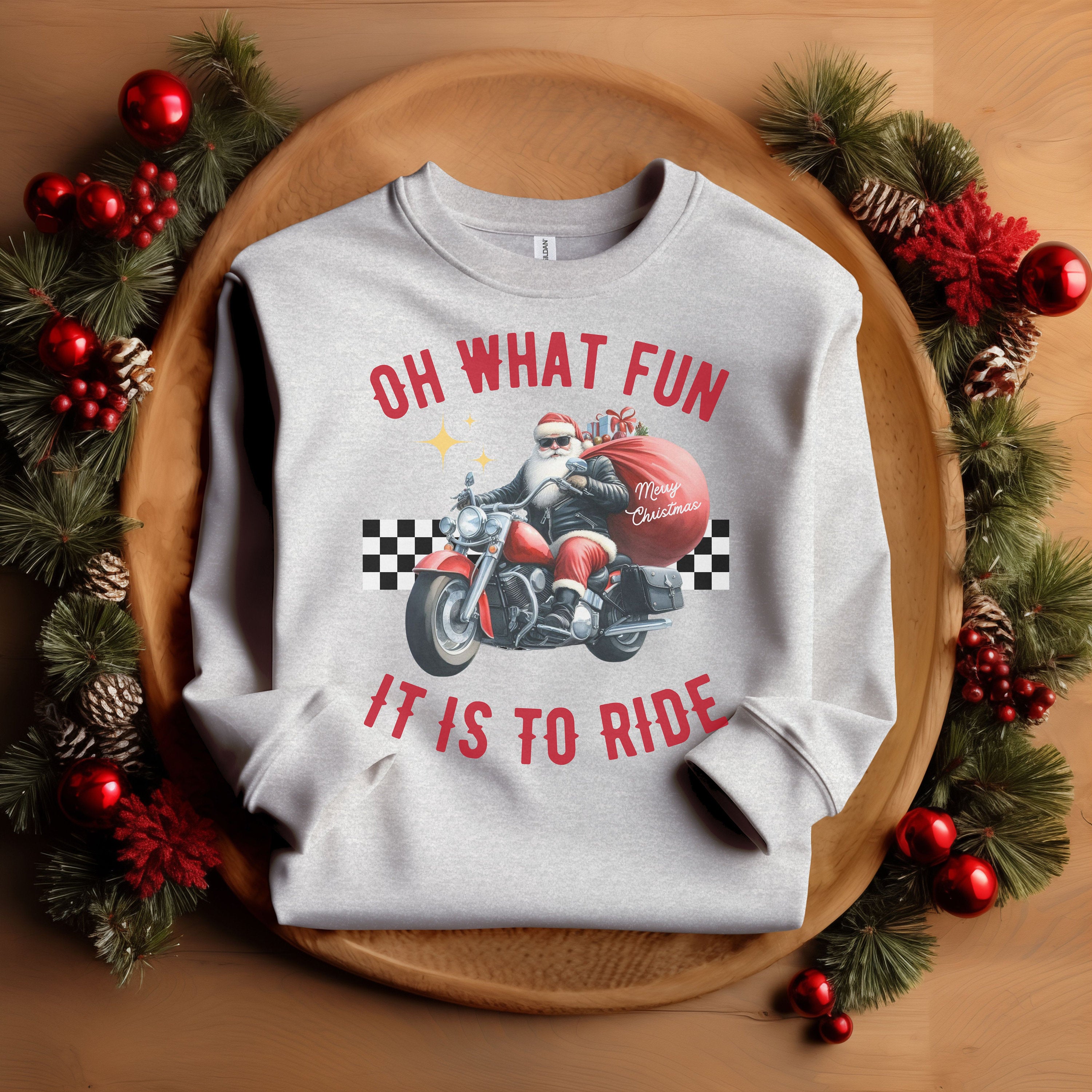 Biker Santa Christmas Crew Neck Sweatshirt