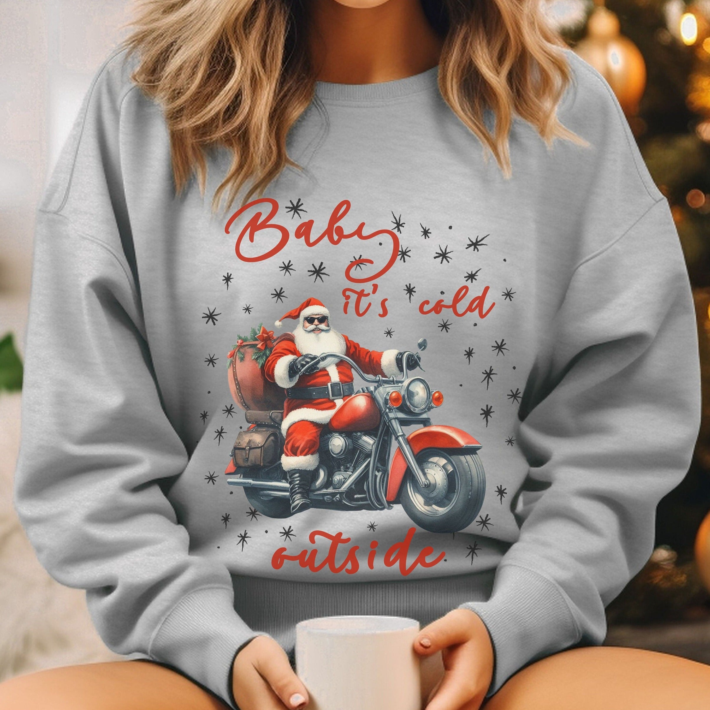 Biker Santa Christmas Crew Neck Sweatshirt