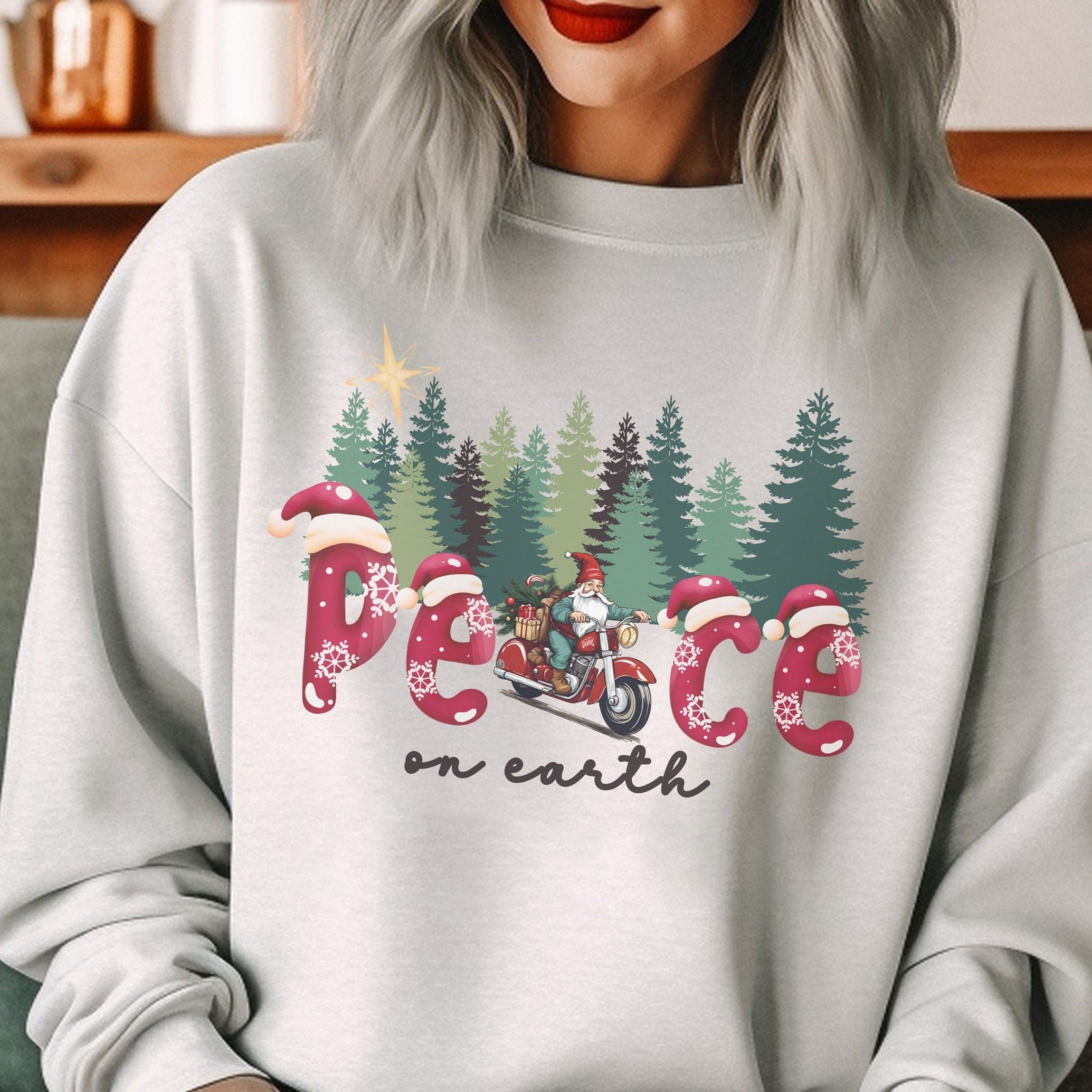 Christmas Biker Gnome Crew Neck Sweatshirt