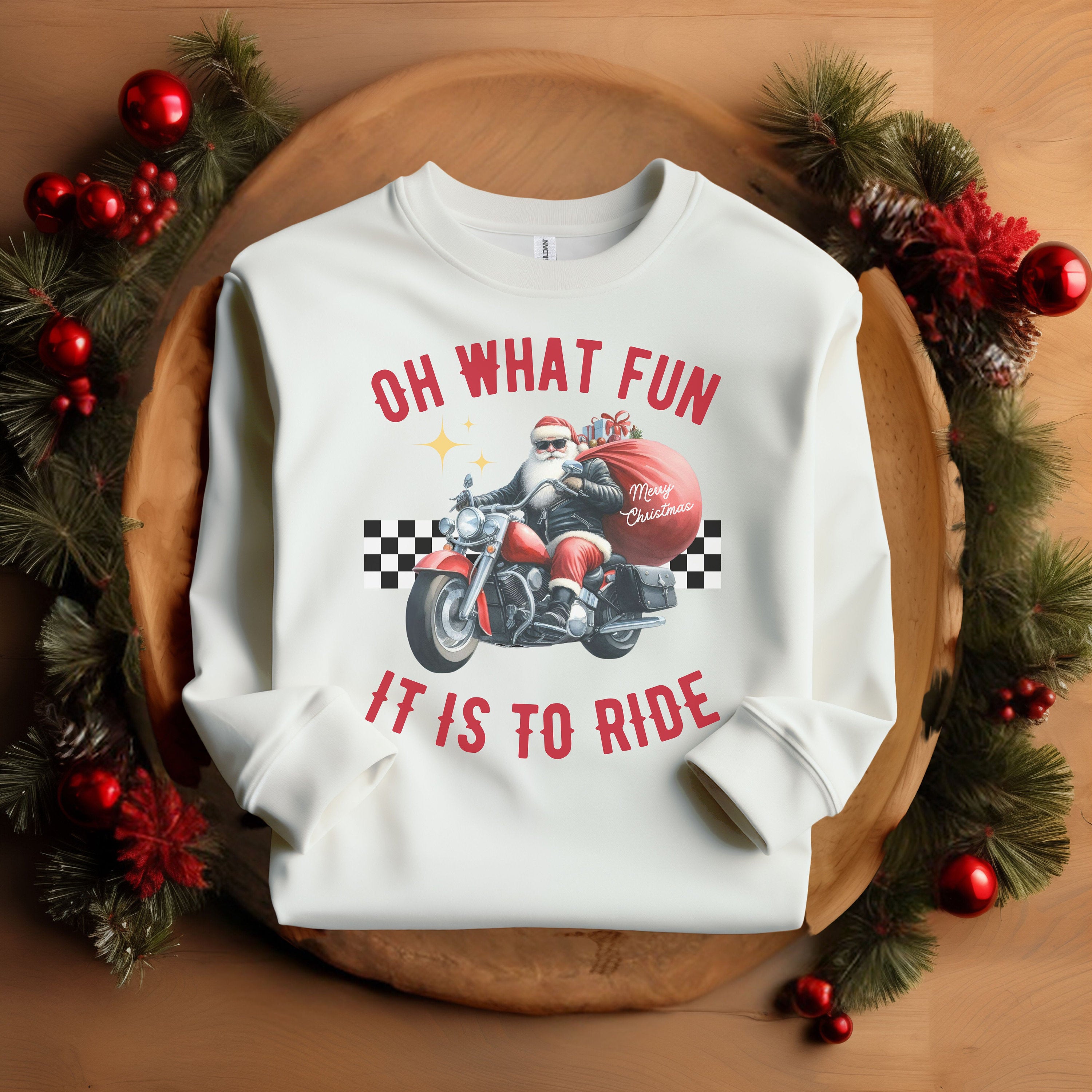 Biker Santa Christmas Crew Neck Sweatshirt